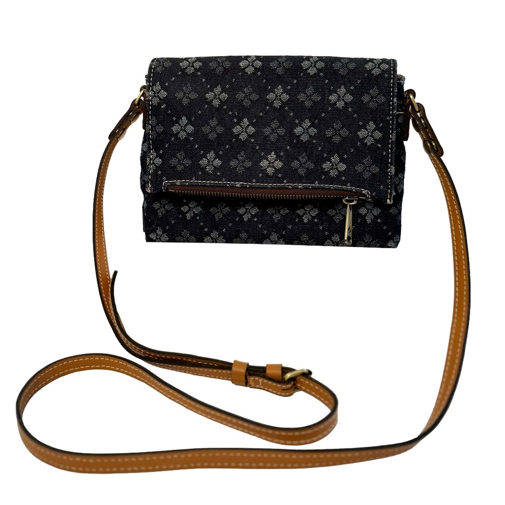 Patricia Nash Denim Crossbody Bag – Foldover Flap, Monogram Print